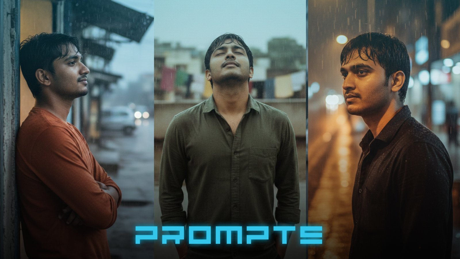 Cinematic Gemini Prompts for Boys Moody Rain Portraits