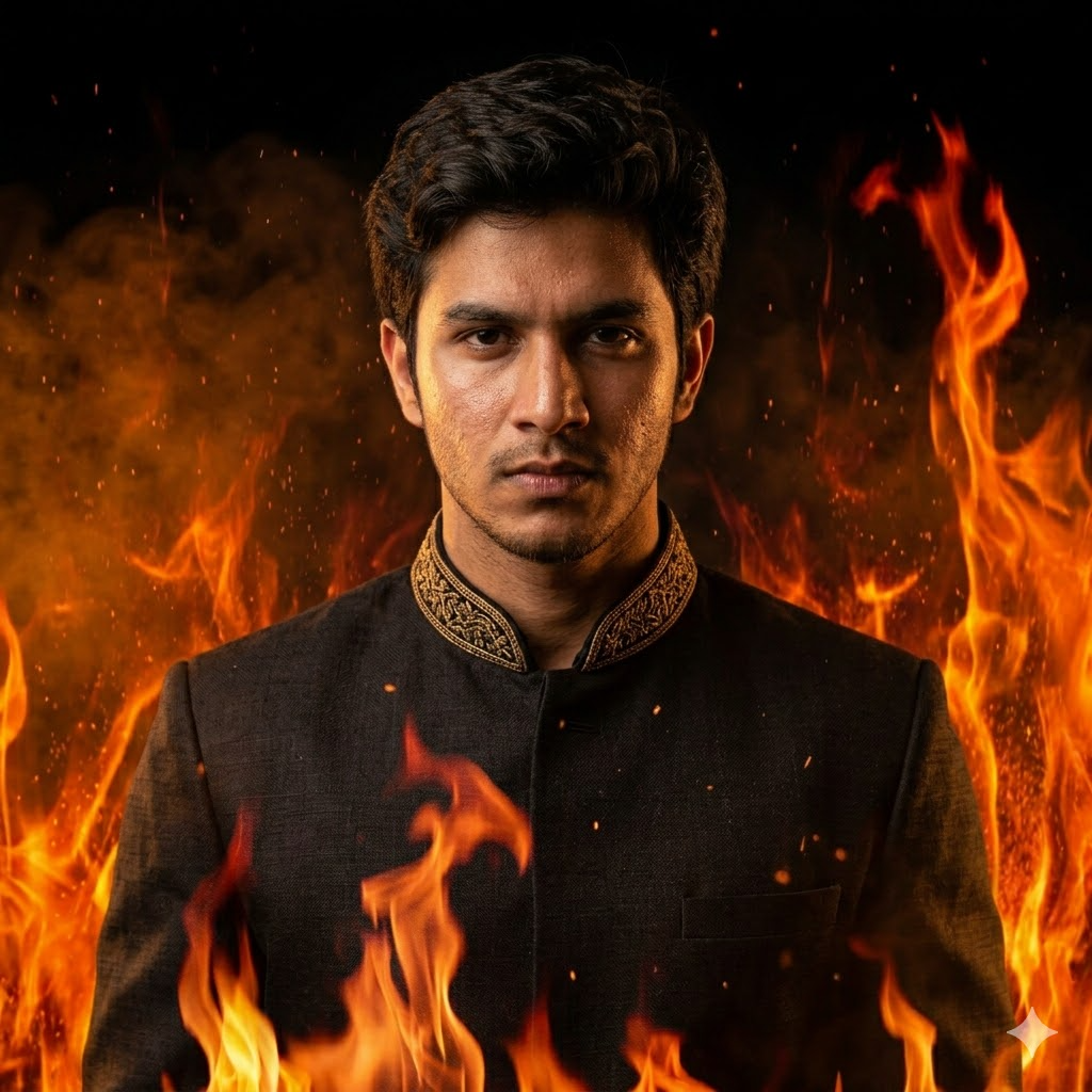 10 Gemini Prompts for Men to Create Fire Effect Portrait Photos