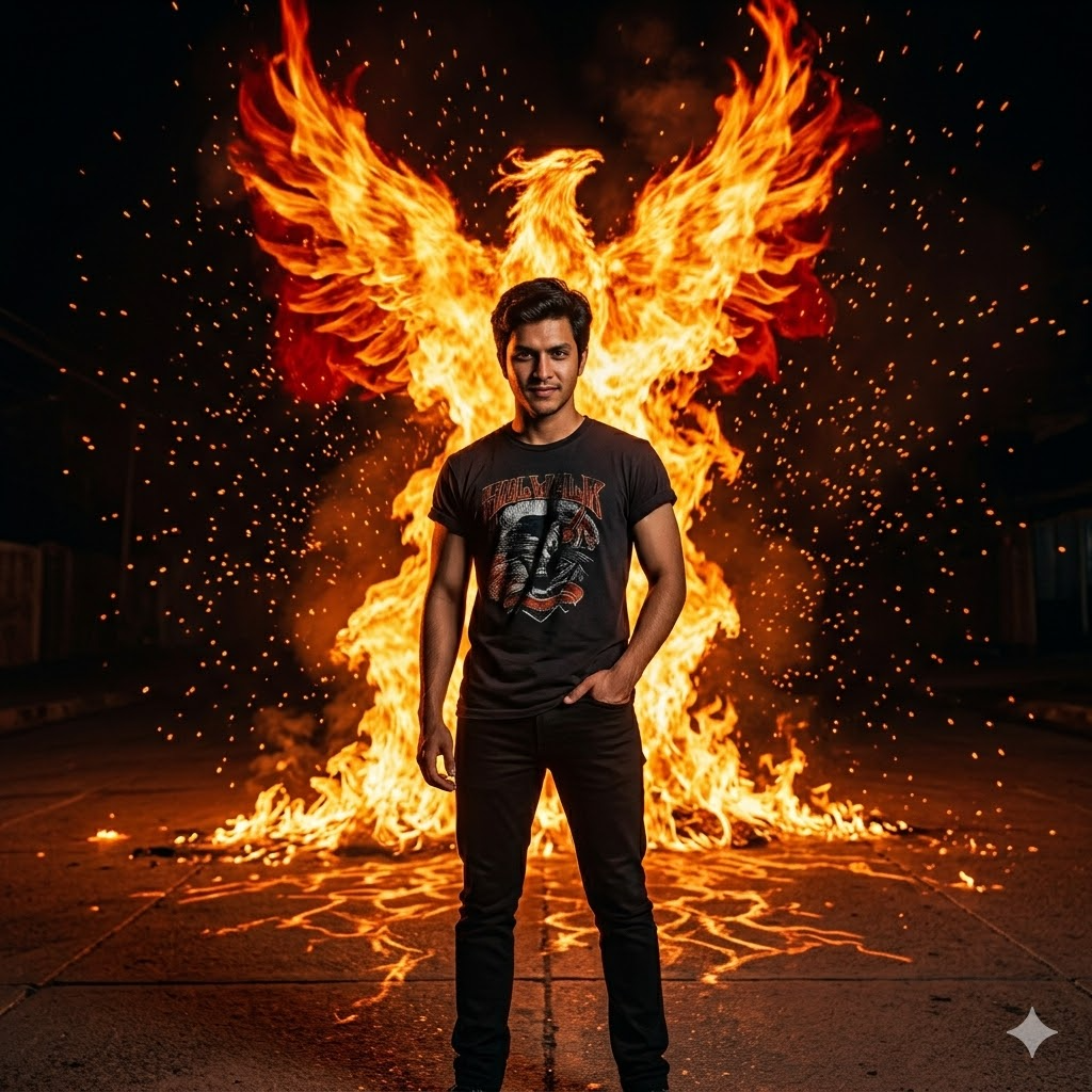 10 Gemini Prompts for Men to Create Fire Effect Portrait Photos