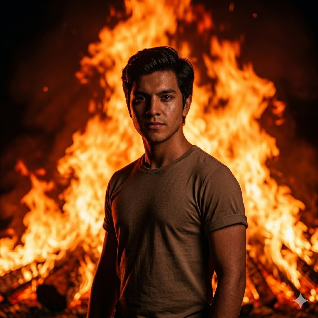 10 Gemini Prompts for Men to Create Fire Effect Portrait Photos