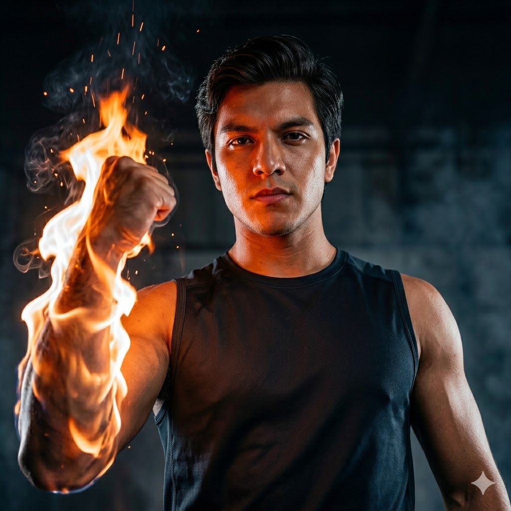 10 Gemini Prompts for Men to Create Fire Effect Portrait Photos