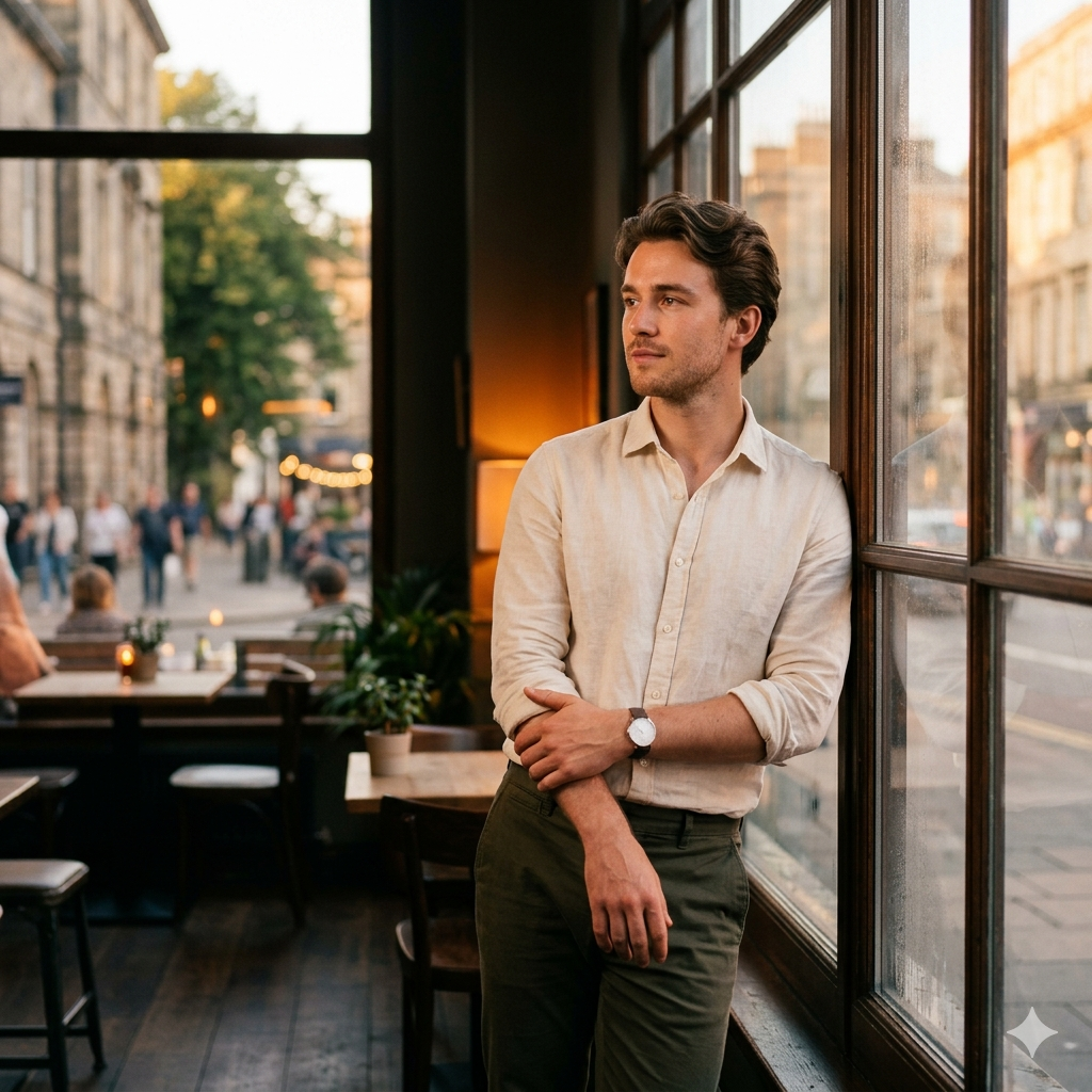 10 Gemini Prompts for Stylish Men Café Window Photos That Look Editorial