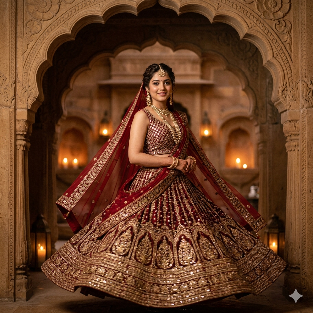 10 Lehenga Twirl Wedding Gemini Photo Prompts for Women (4K HD)