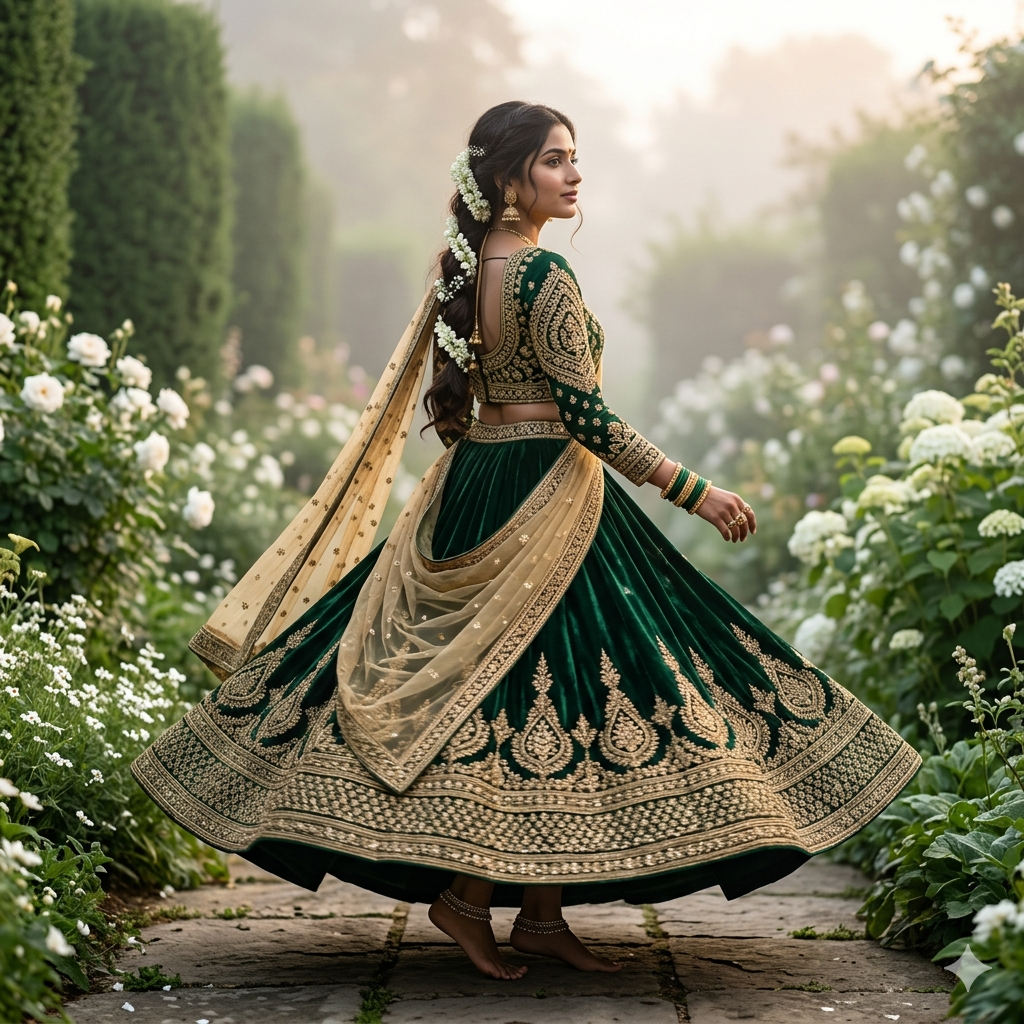 10 Lehenga Twirl Wedding Gemini Photo Prompts for Women (4K HD)