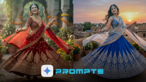 10 Lehenga Twirl Wedding Gemini Photo Prompts for Women
