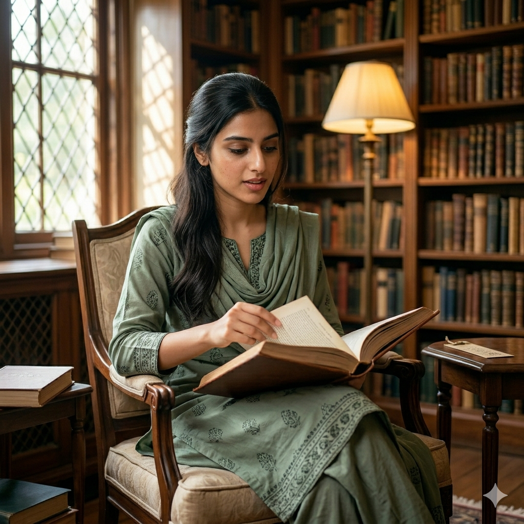 10 Trending Sitting in Library Aesthetic Gemini Prompts for Women