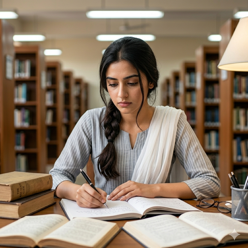 10 Trending Sitting in Library Aesthetic Gemini Prompts for Women