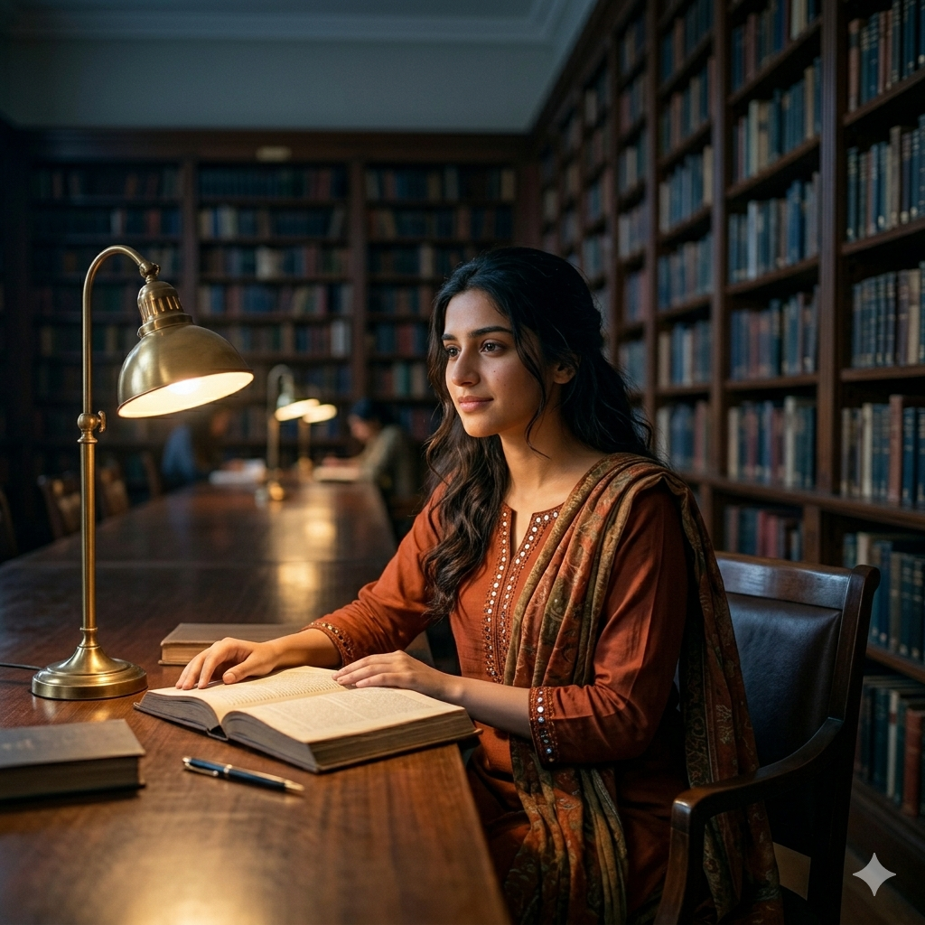 10 Trending Sitting in Library Aesthetic Gemini Prompts for Women