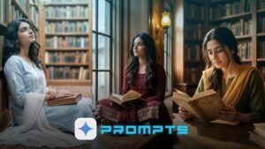 Sitting in Library Aesthetic Gemini Prompts for Women