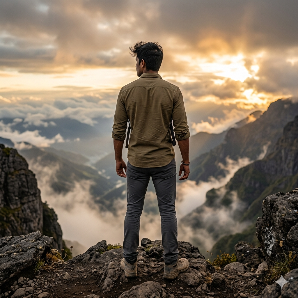 10 Mountain Back Pose Travel Gemini Photo Prompts for Men (4K)