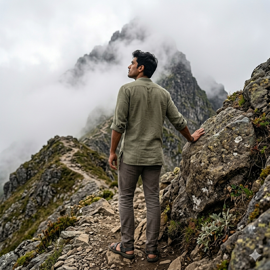 10 Mountain Back Pose Travel Gemini Photo Prompts for Men (4K)