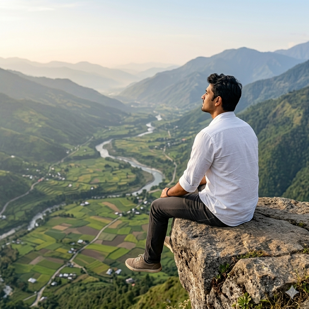 10 Mountain Back Pose Travel Gemini Photo Prompts for Men (4K)