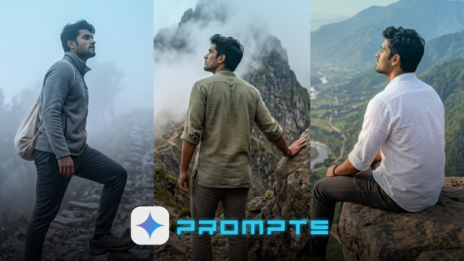 Mountain Back Pose Travel Gemini Photo Prompts for Men