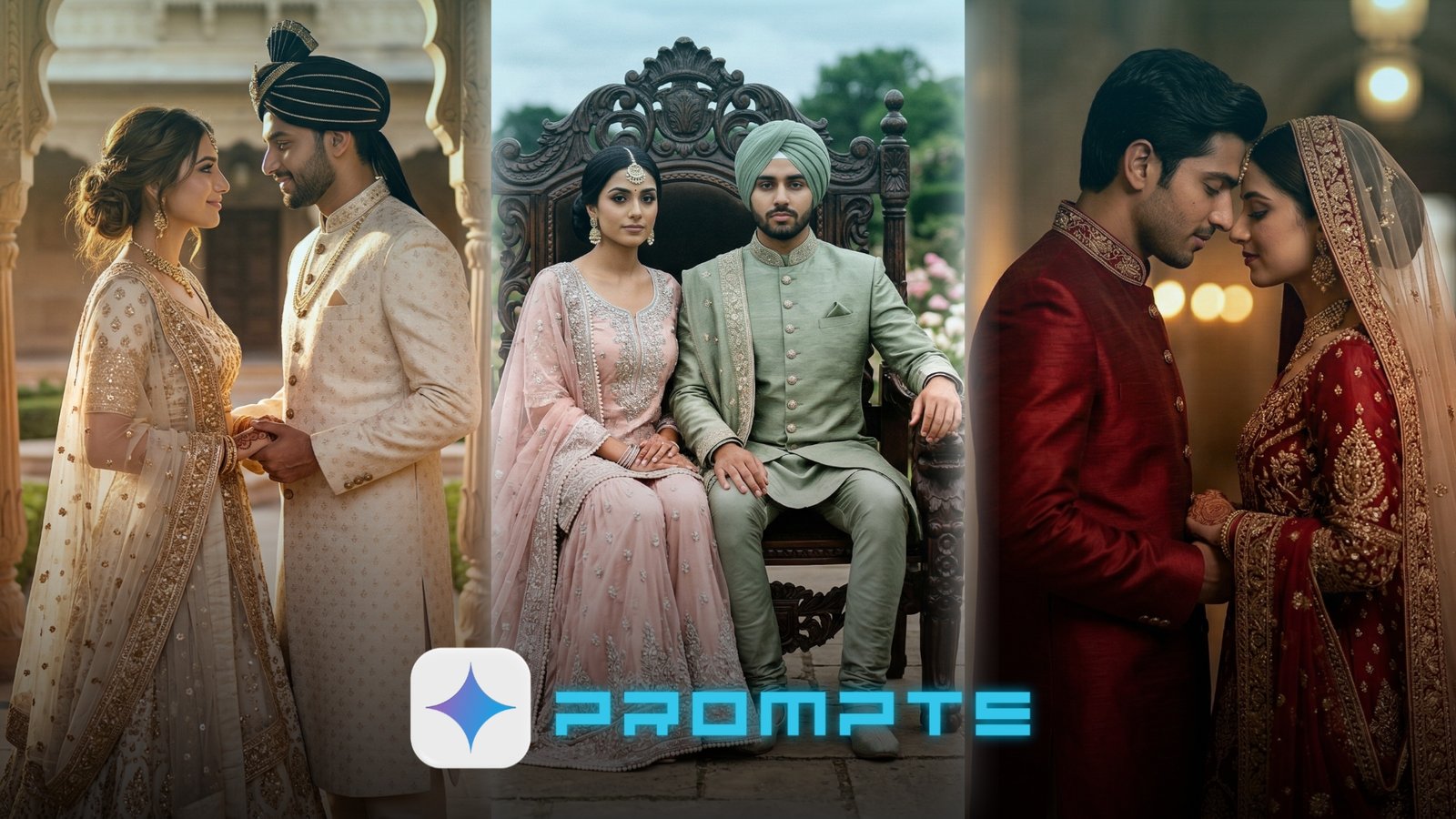 10 Royal Palace Wedding Gemini Photo Prompts for Couples (4K)